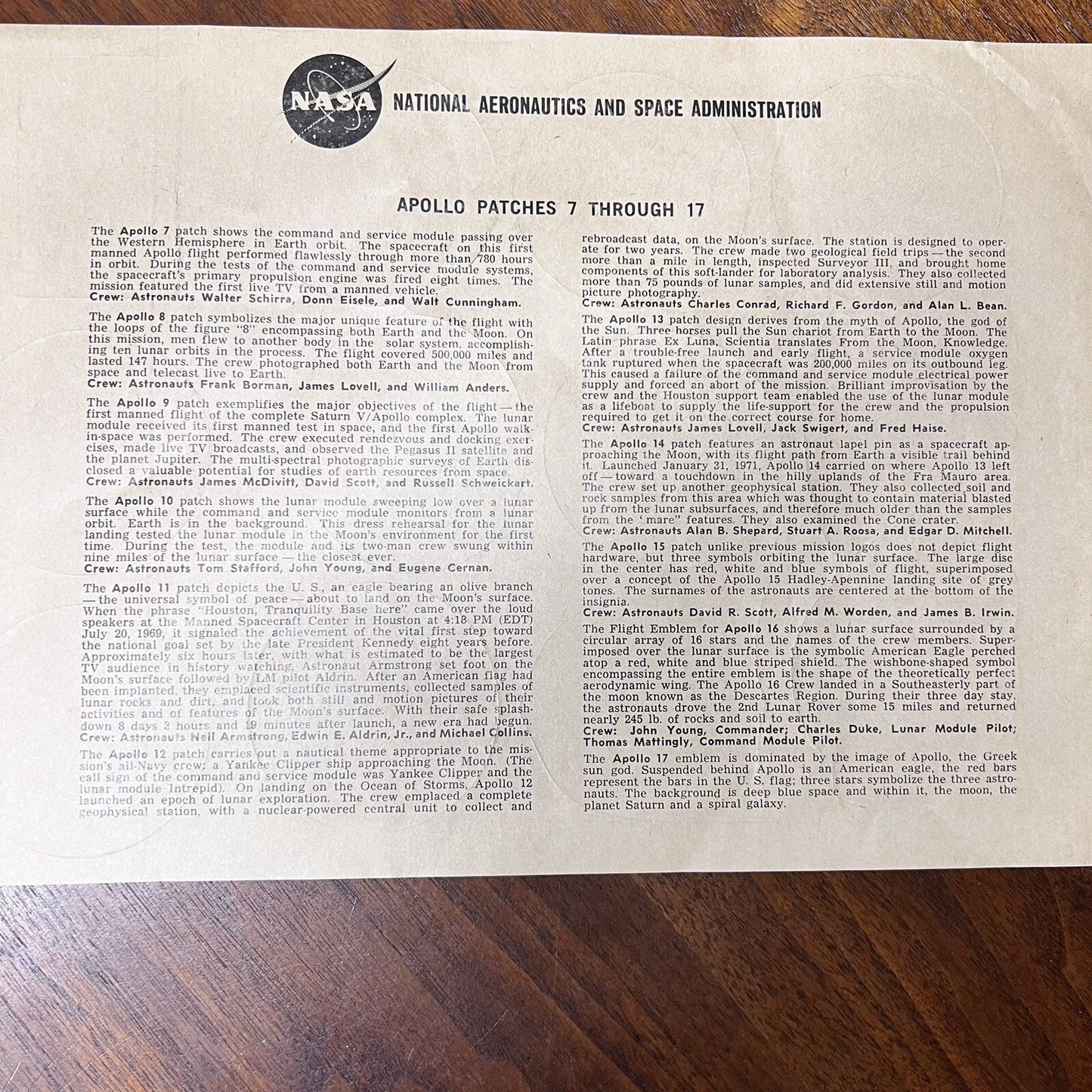 1972 Vintage NASA Apollo Missions 7-17 Vinyl Decal Sticker Sheet Collector
