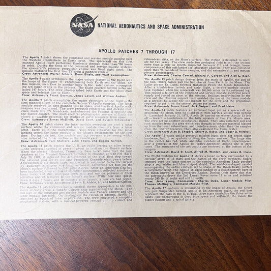 1972 Vintage NASA Apollo Missions 7-17 Vinyl Decal Sticker Sheet Collector