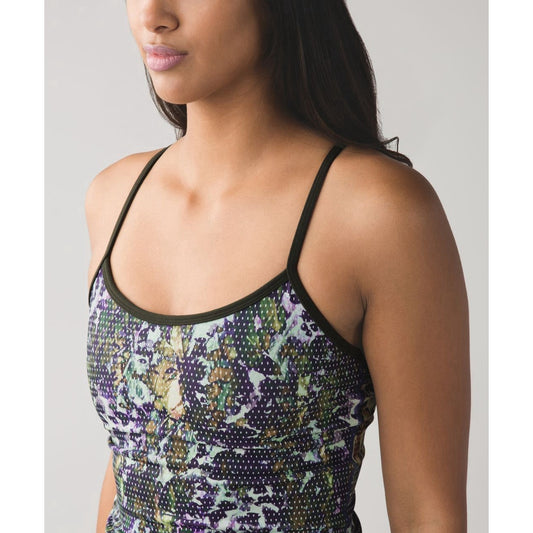 Lululemon (6) Power Y Tank Luon Floral Black Green Yoga Racerback Light Support