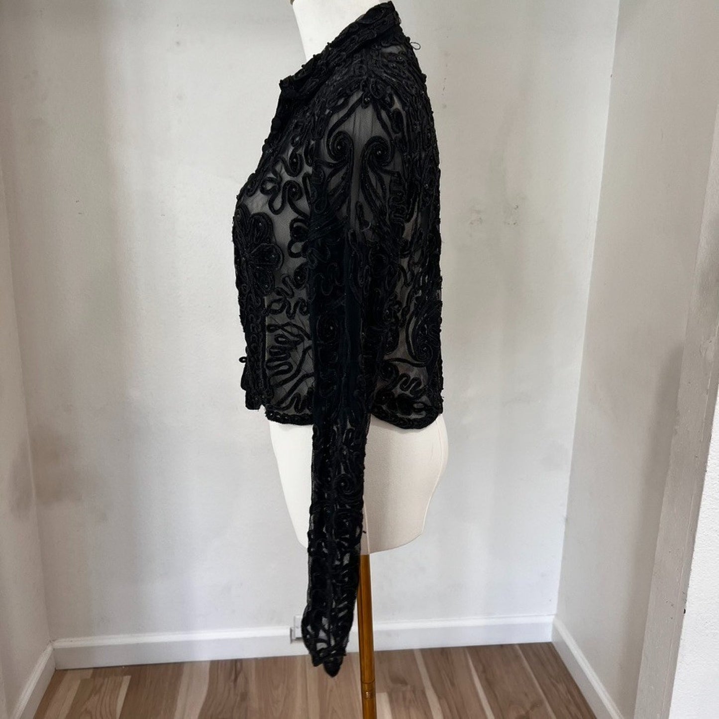 Vintage Cache (L) Statement Button Up Top Goth Drama Glam Mob Wife Couture Bead