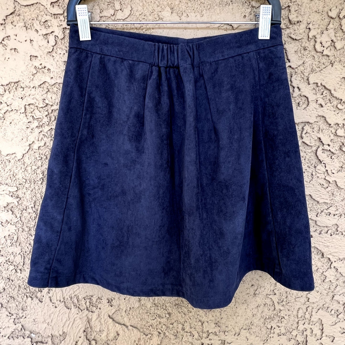 Anthropologie RAGA Small Skirt Blue Faux Suede Retro 70s Pleated Button Down