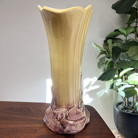 Vintage McCoy Pottery Tall Fan Vase 14.5” 1954 Yellow Art Deco MCM *read
