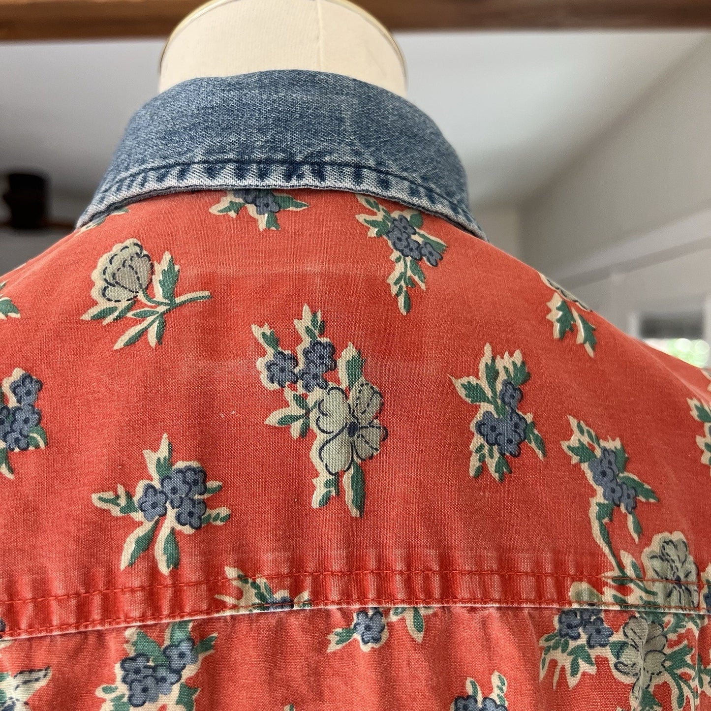 Hunt Club (S) Sleeveless Button Up Women Denim Red Floral Rodeo Western Festival