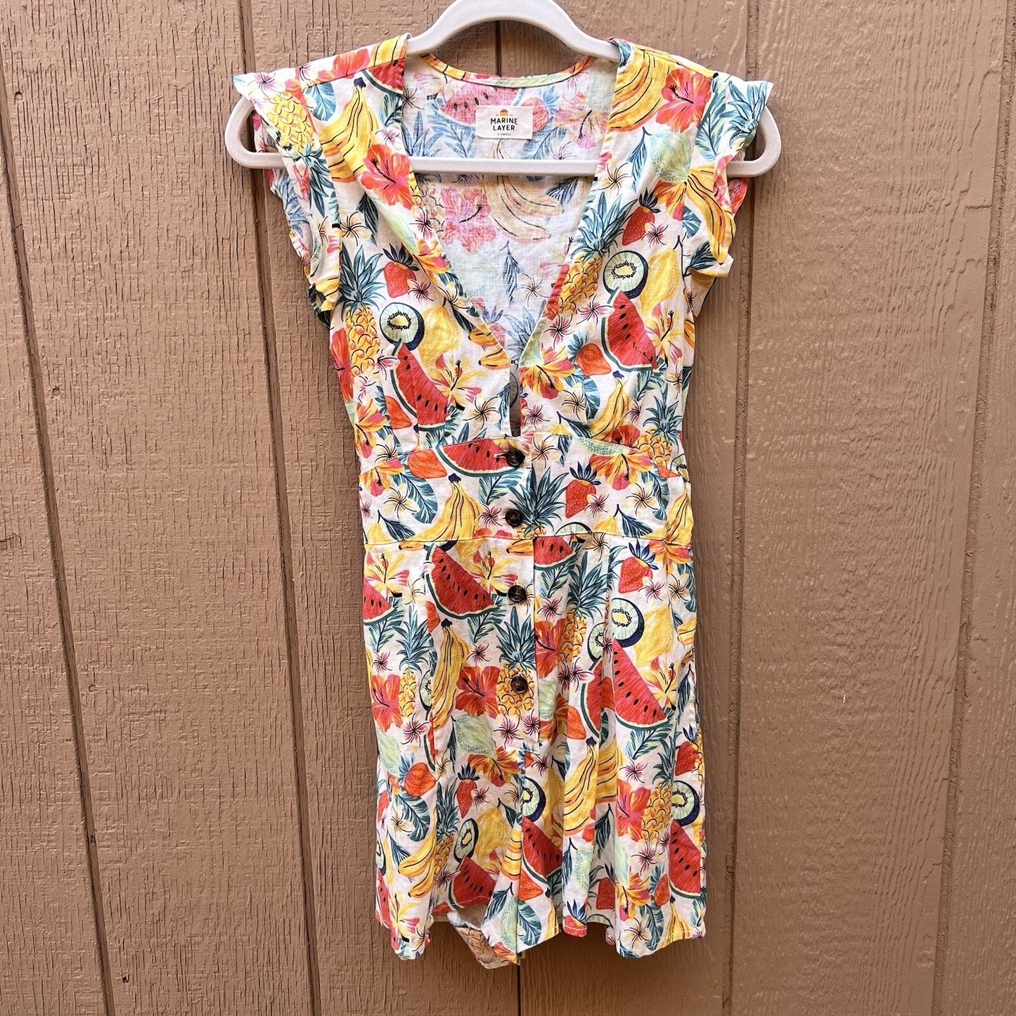 XS Marine Layer Camila Hemp Blend Romper Tropical Beach Summer Playful Ruffle