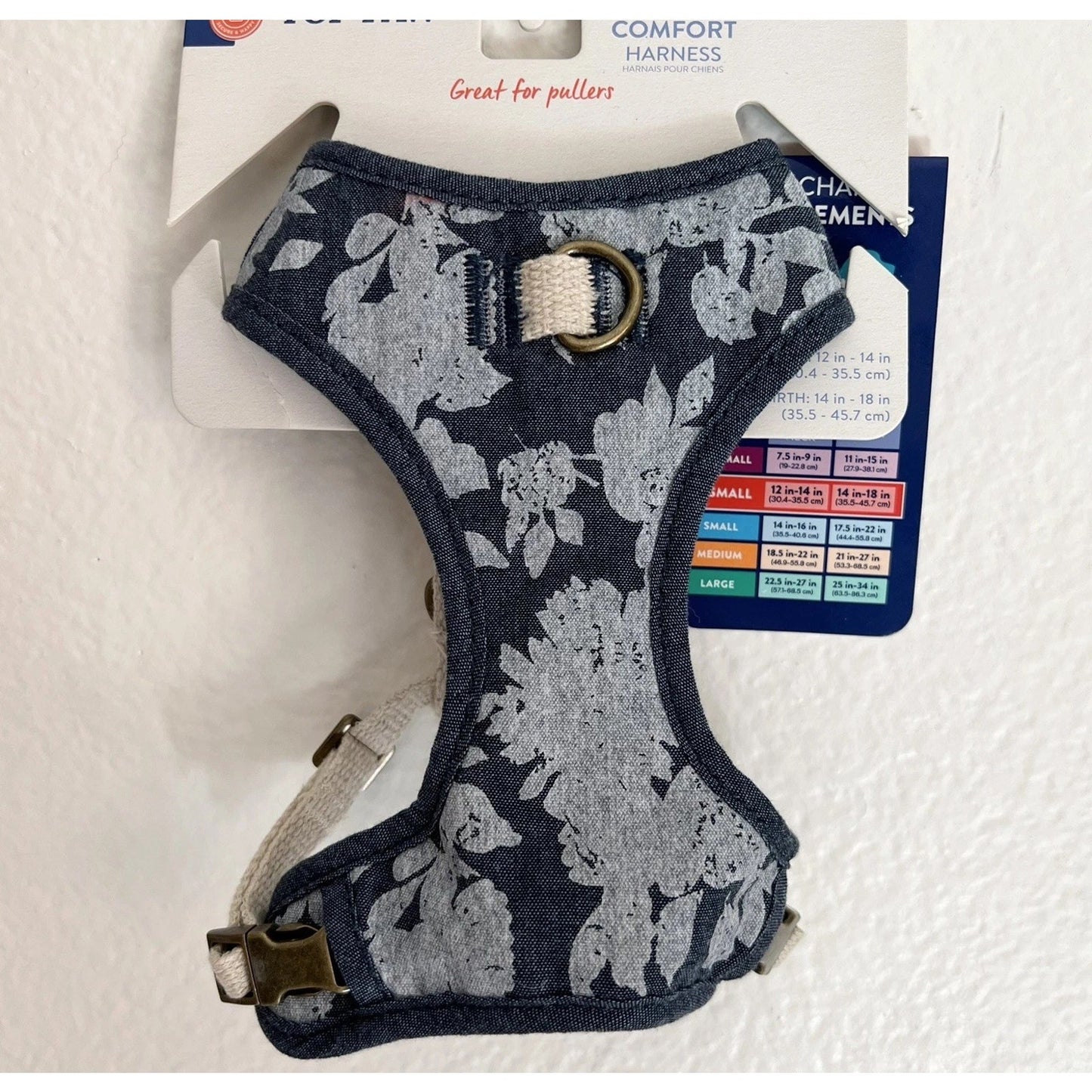NWT Top Paw SMALL Unisex Chest Vest Dog Puppy Pullers Harness Blue Denim Floral