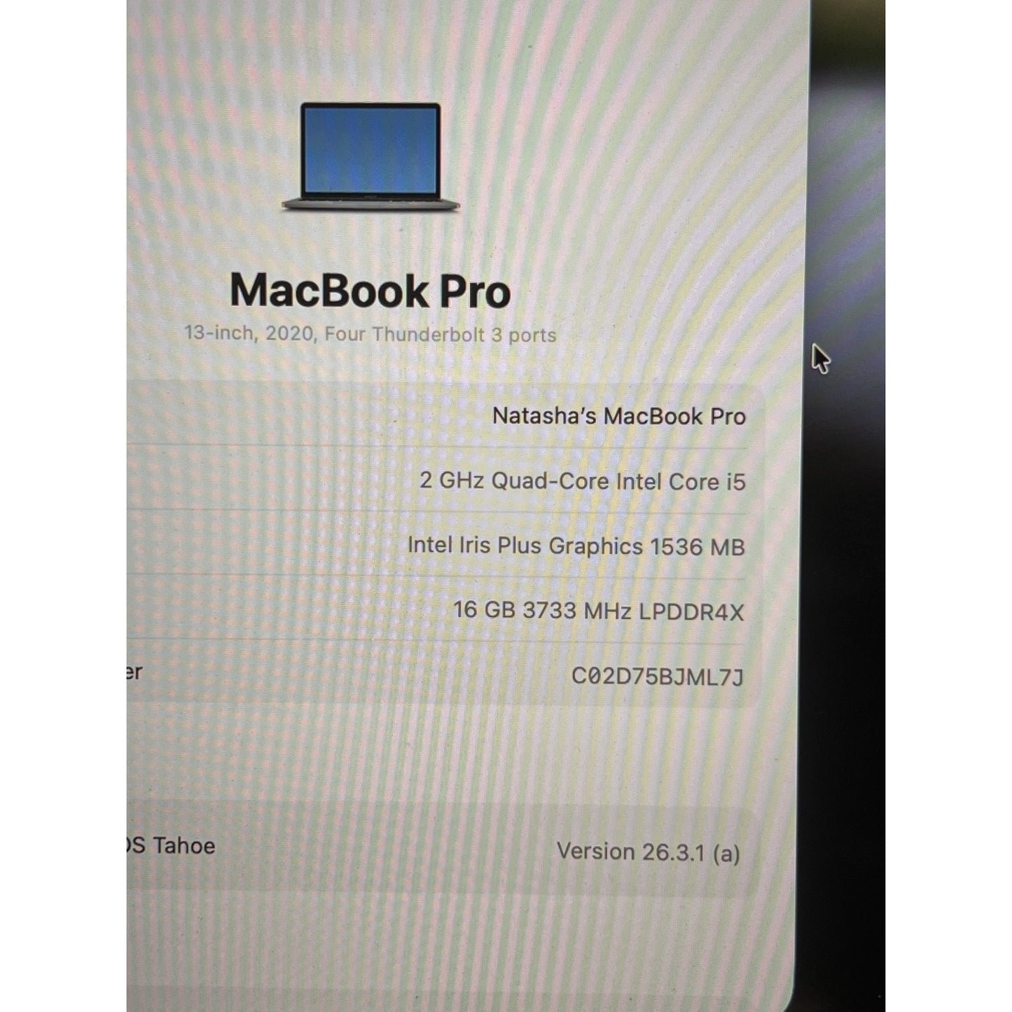 MacBook Pro 13" Model A2251 Space Gray 2GHz Quad-Core Intel Core i5 16GB RAM