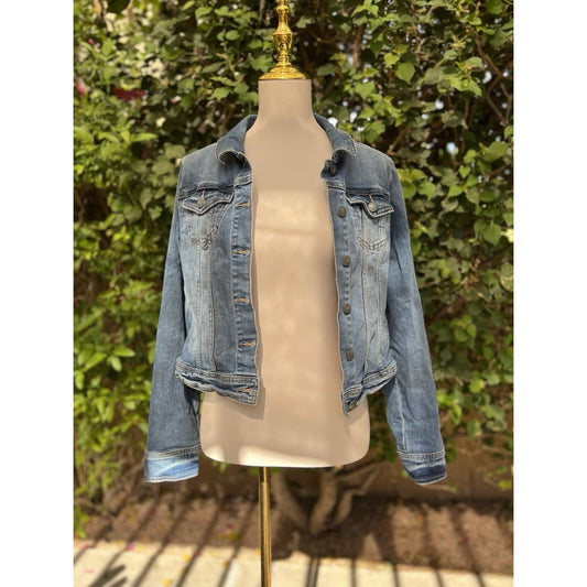 prAna Women’s Dree Stretch Denim Jean Jacket (L) Button Front Cropped Collar