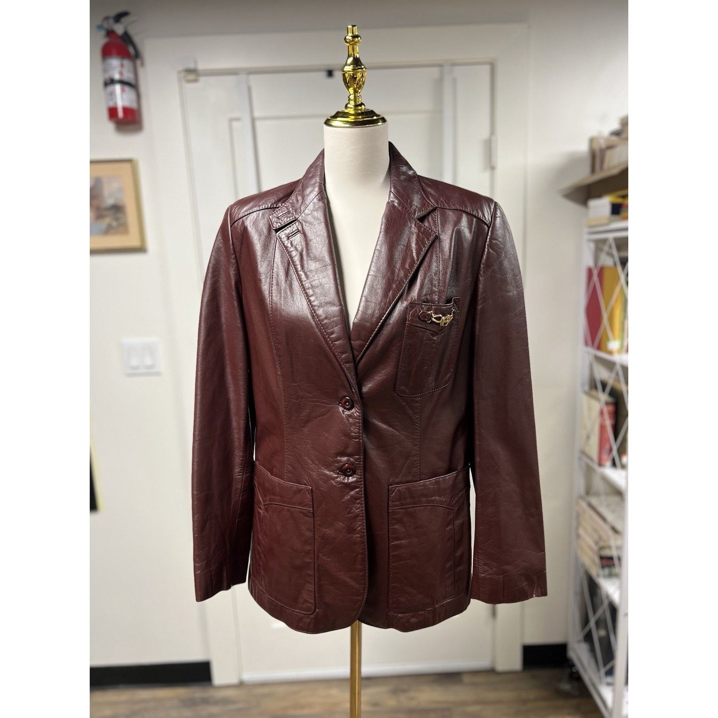 1970’s Vintage Etienne Aigner Oxblood Leather Blazer Jacket Women’s Size 16