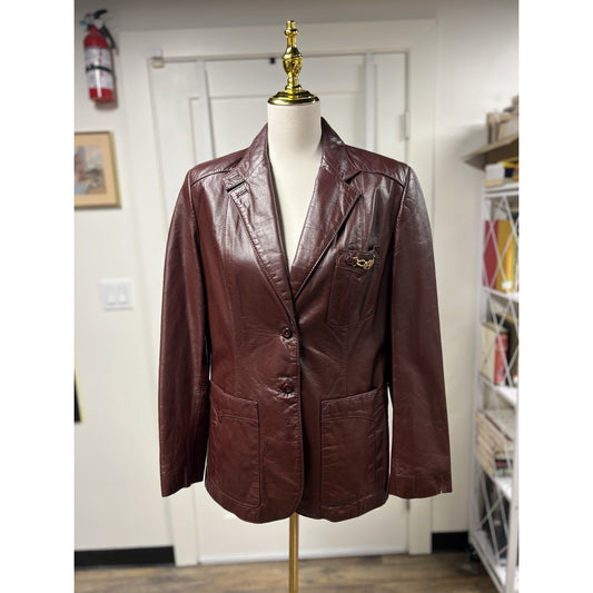 1970’s Vintage Etienne Aigner Oxblood Leather Blazer Jacket Women’s Size 16