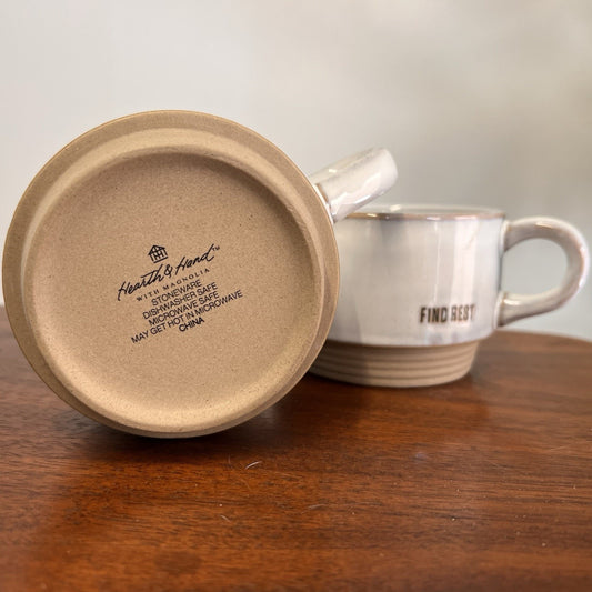 2 x Hearth & Hand Magnolia Mugs Find Rest Find Beauty Stoneware Farmhouse