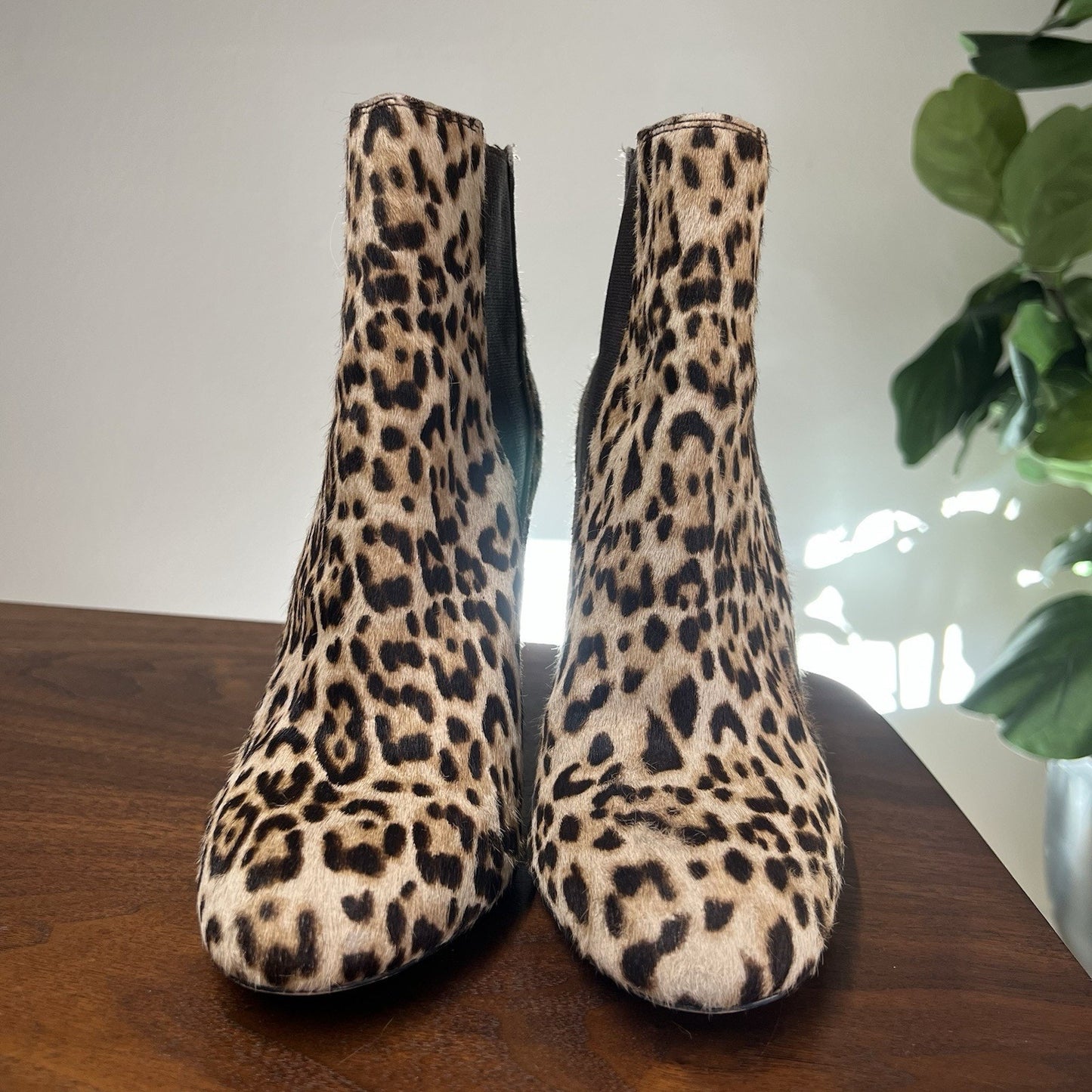 Sam Edelman 8.5M Case Chelsea Bootie Slip On Calf Hair Leopard 4” Block Heel