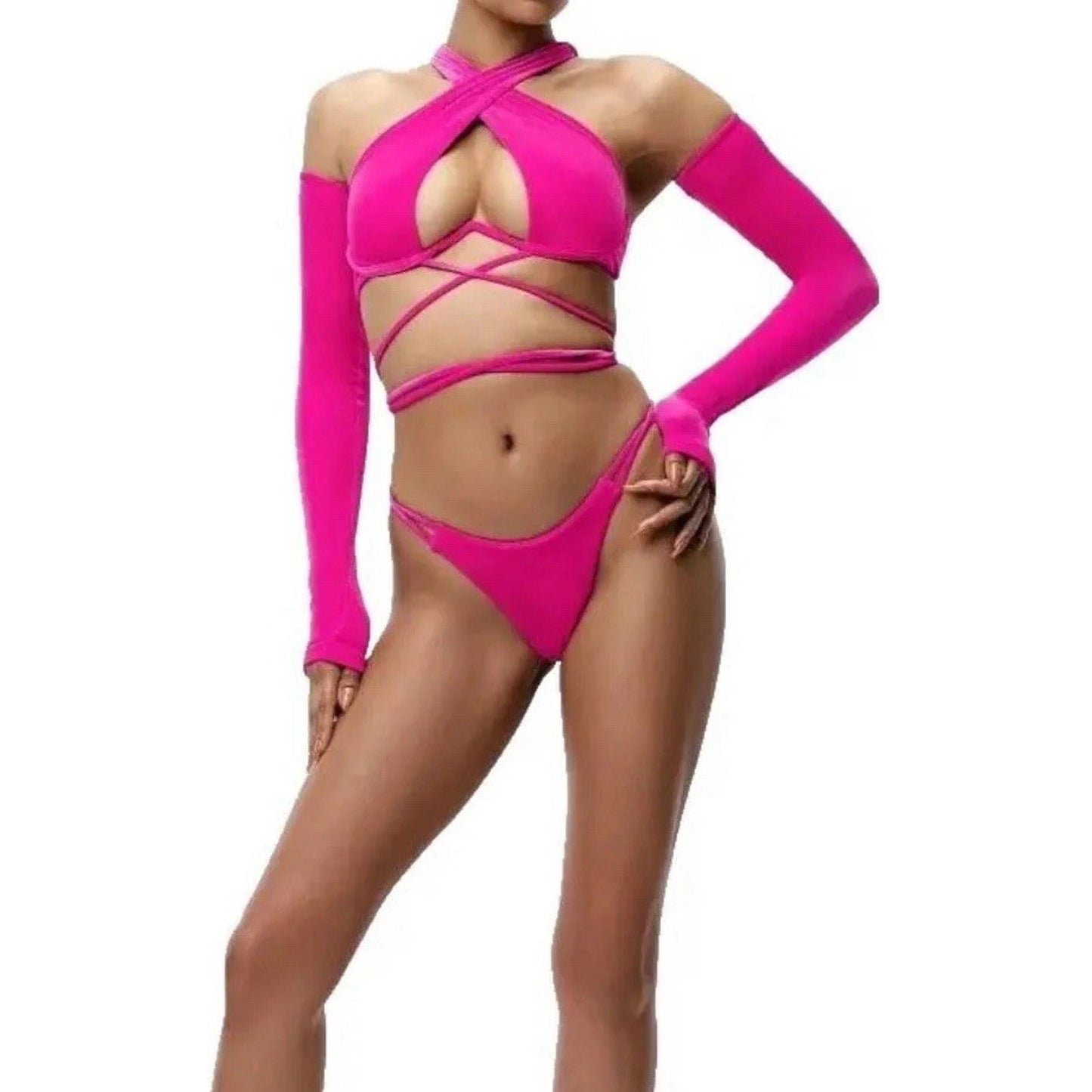 adidas IVY PARK 2X Pink Velvet Sexy Beyonce Bra Sleeves Bikini Top Festival