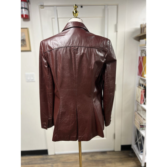 1970’s Vintage Etienne Aigner Oxblood Leather Blazer Jacket Women’s Size 16