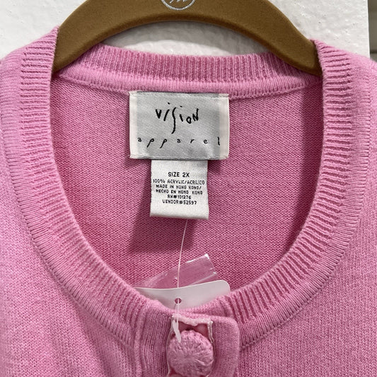 Vintage Vision Cardigan 2X Pink Bow Ribbon Crochet Coquette Grandma Soft Girl