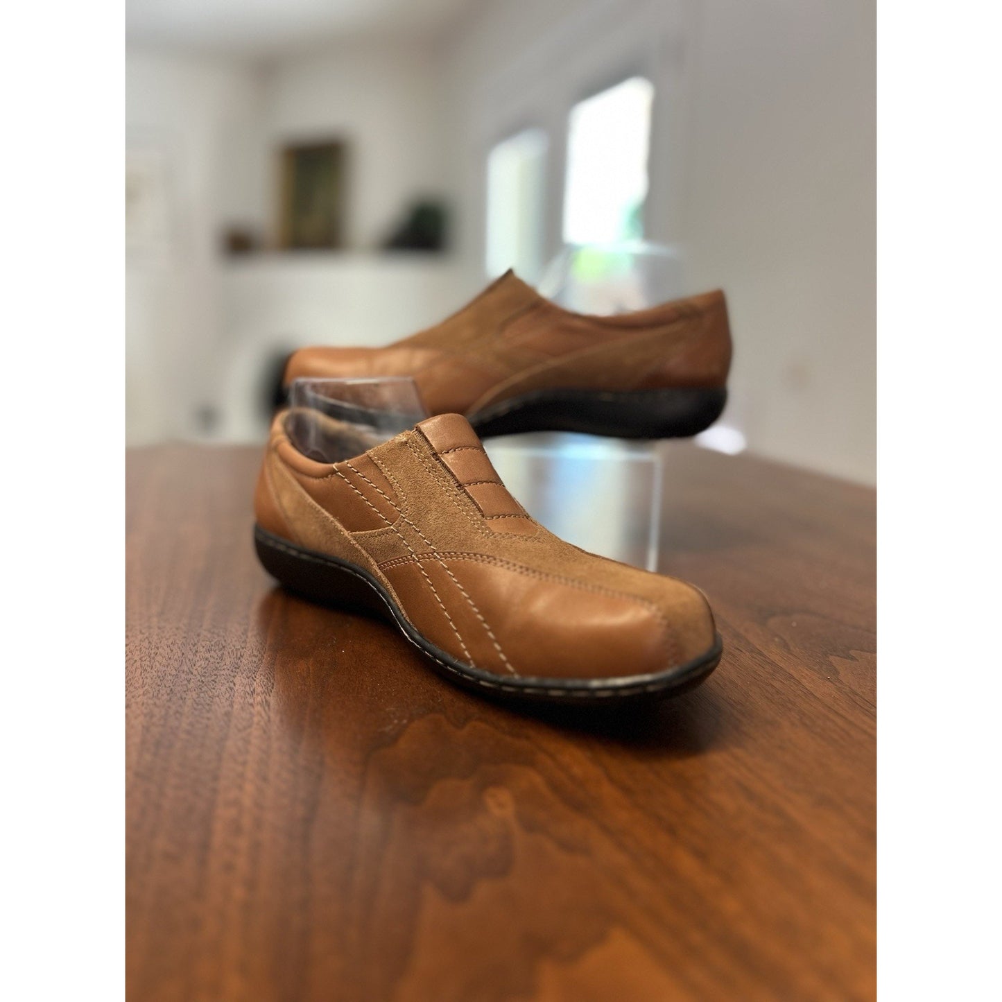 Clarks Bendables Women’s Slip-on Brown Leather/Suede Loafers Women’s Size 9W