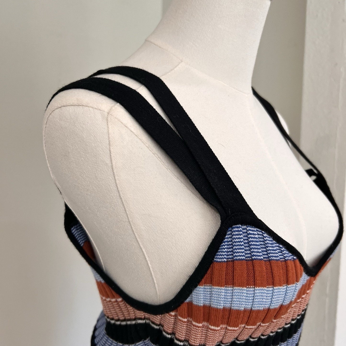 Ronny Kobo Ribbed Knit Dress (M) Maxi Bodycon Tank Retro Stripe Resort Designer