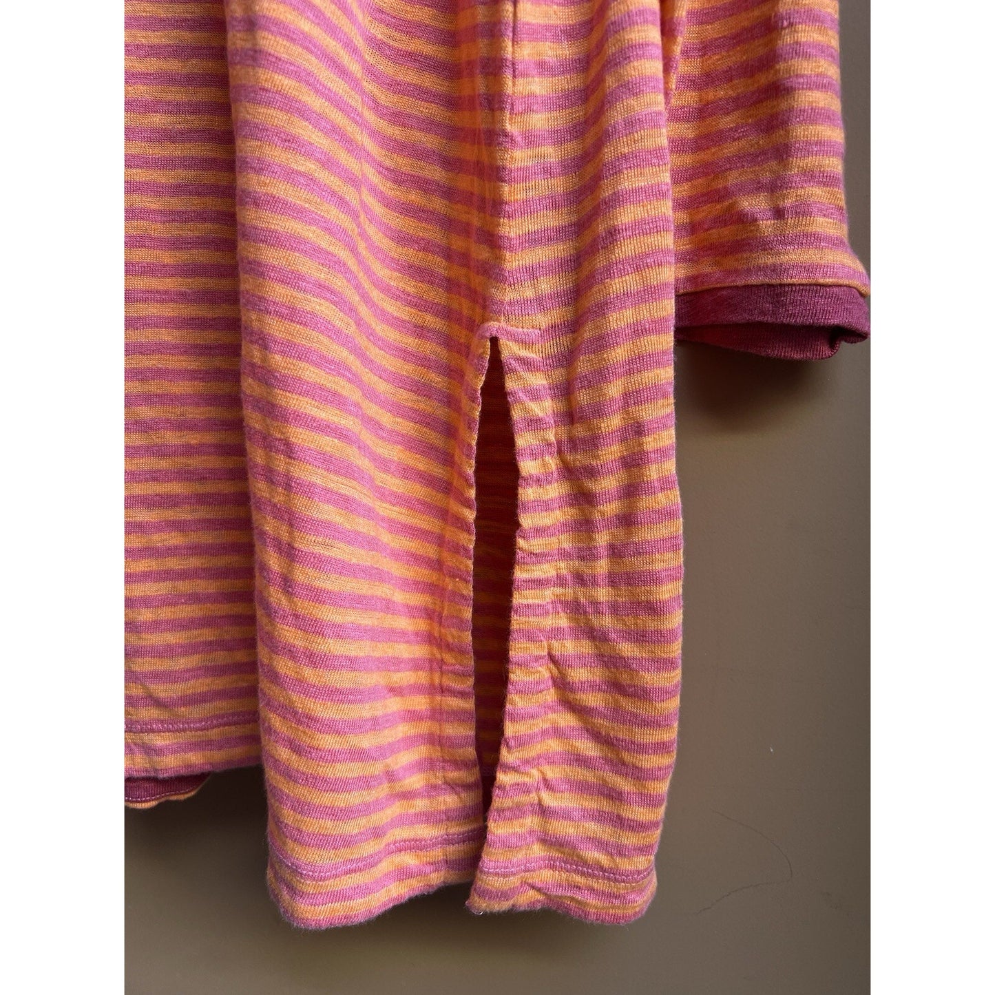 NWT Eileen Fisher (S) Linen Stripe Long Sleeve Tunic Organic Preppy Pink Orange