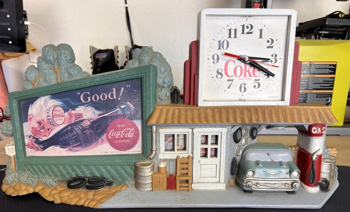 COKE 1990 Coca Cola 3D Plastic Billboard & Service Gas Station WALL CLOCK