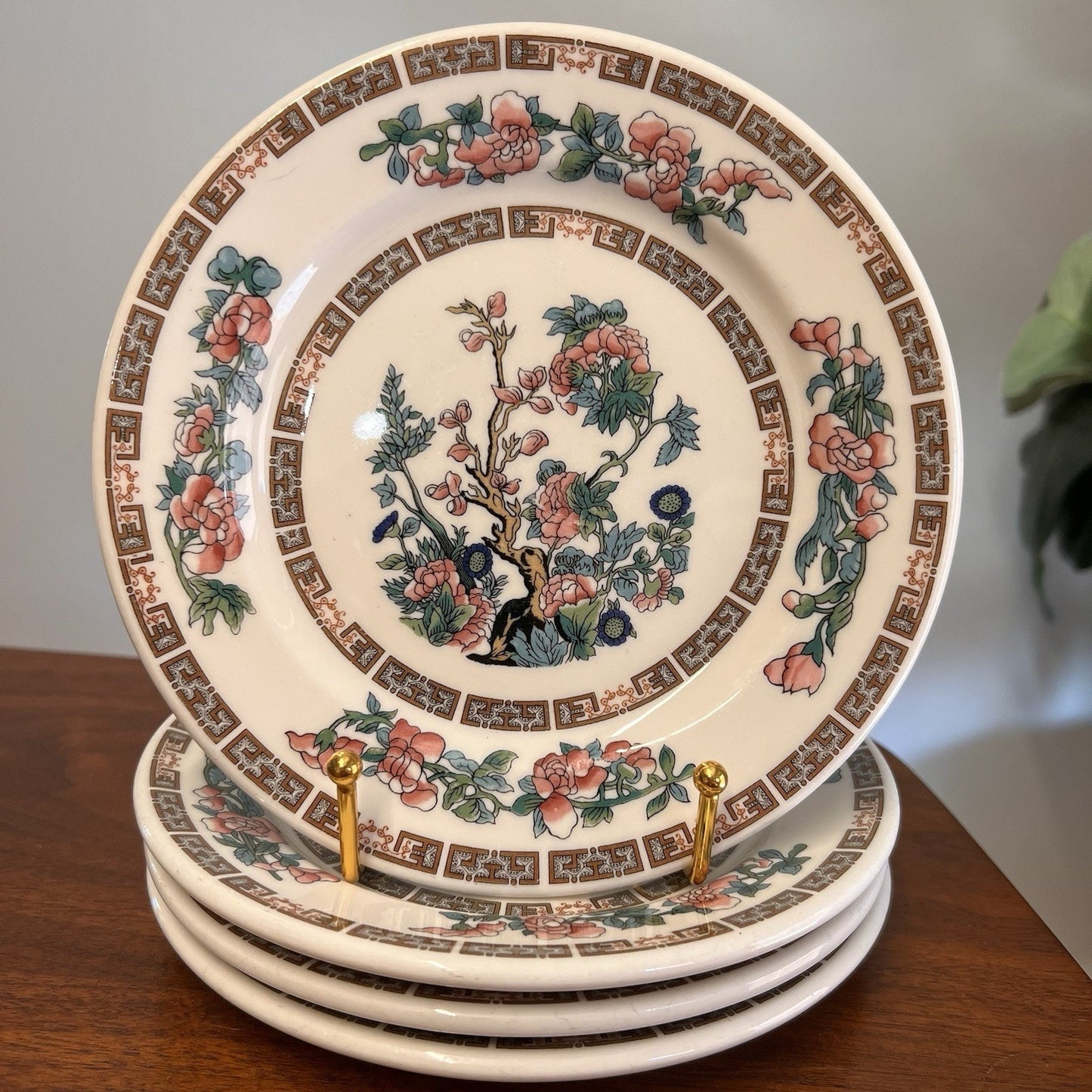 4 x Syracuse Restaurant Ware Indian Tree Pink Dessert Pie Plate 7-1/8