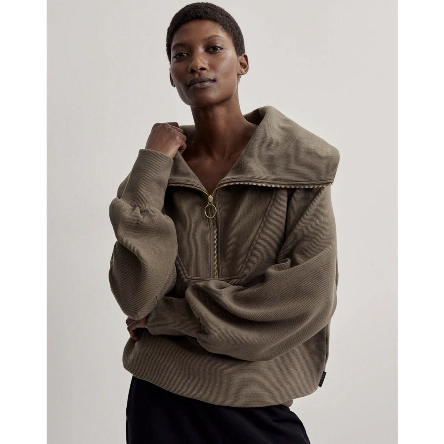 Varley Vine Half Zip Pullover Ottoman Ribbed Oversized Scuba Funnel Neck Lounge