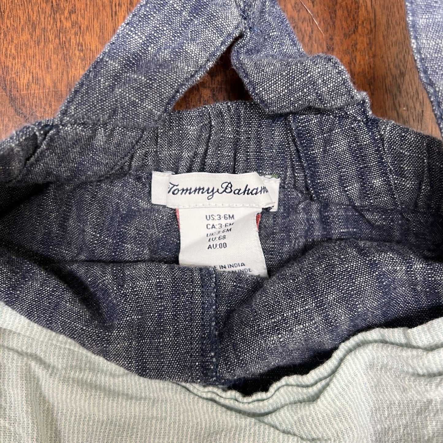 Tommy Bahama Baby Boy Overalls 3-6 Mo Blue Cotton Embroidered Bear Linen Look