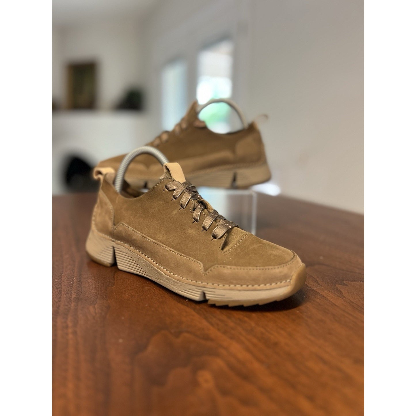 Clarks Trigenic Flex Sneakers Khaki Suede Leather Comfort Low Top Size 6 UK 3.5