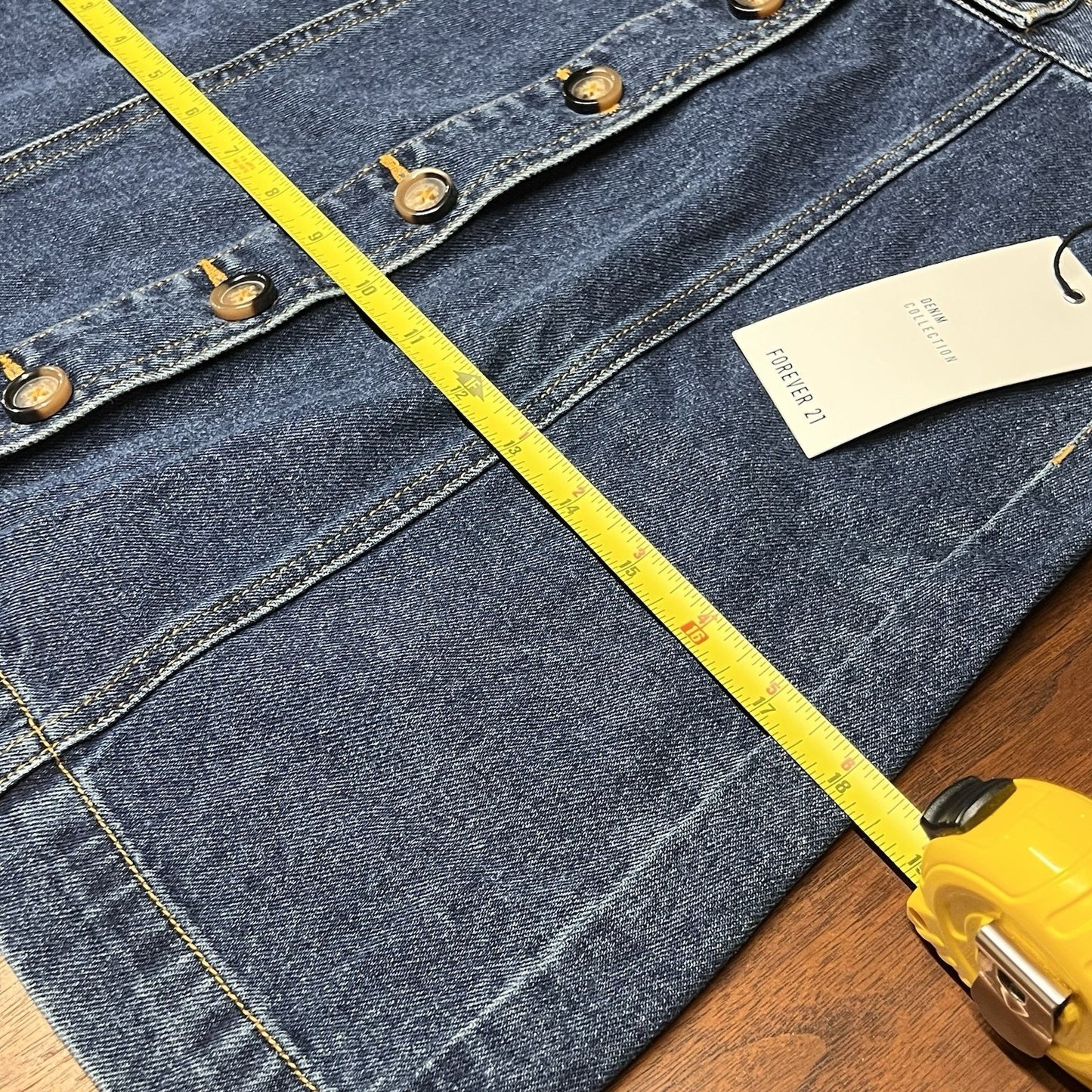 NWT Forever 21 Denim Blue Jean A-Line Mini Skirt Small 28” Button Up Dark Wash