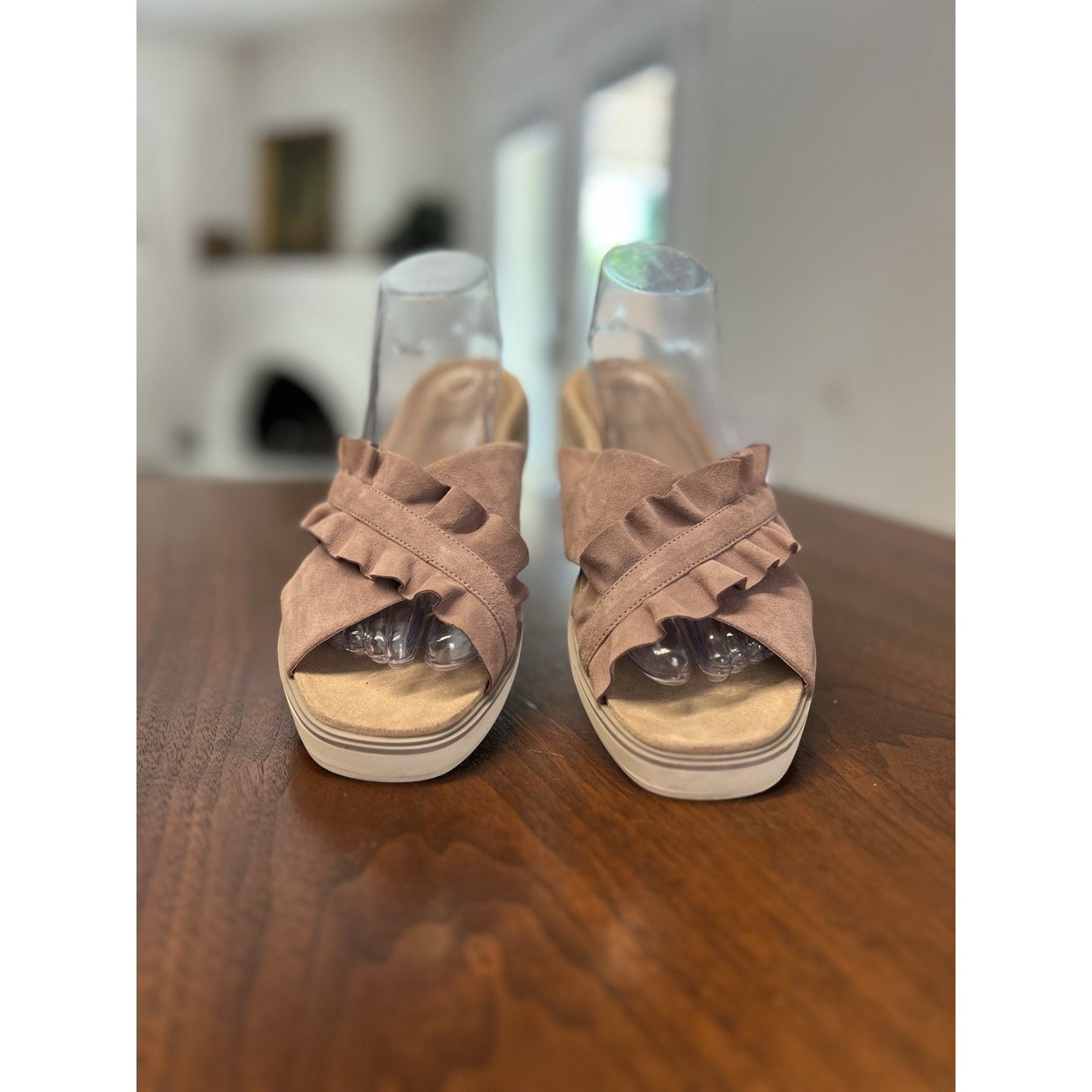 Vionic Azalea Women's Suede Ruffled Slip On Sandal - Mauve - Size 8.5