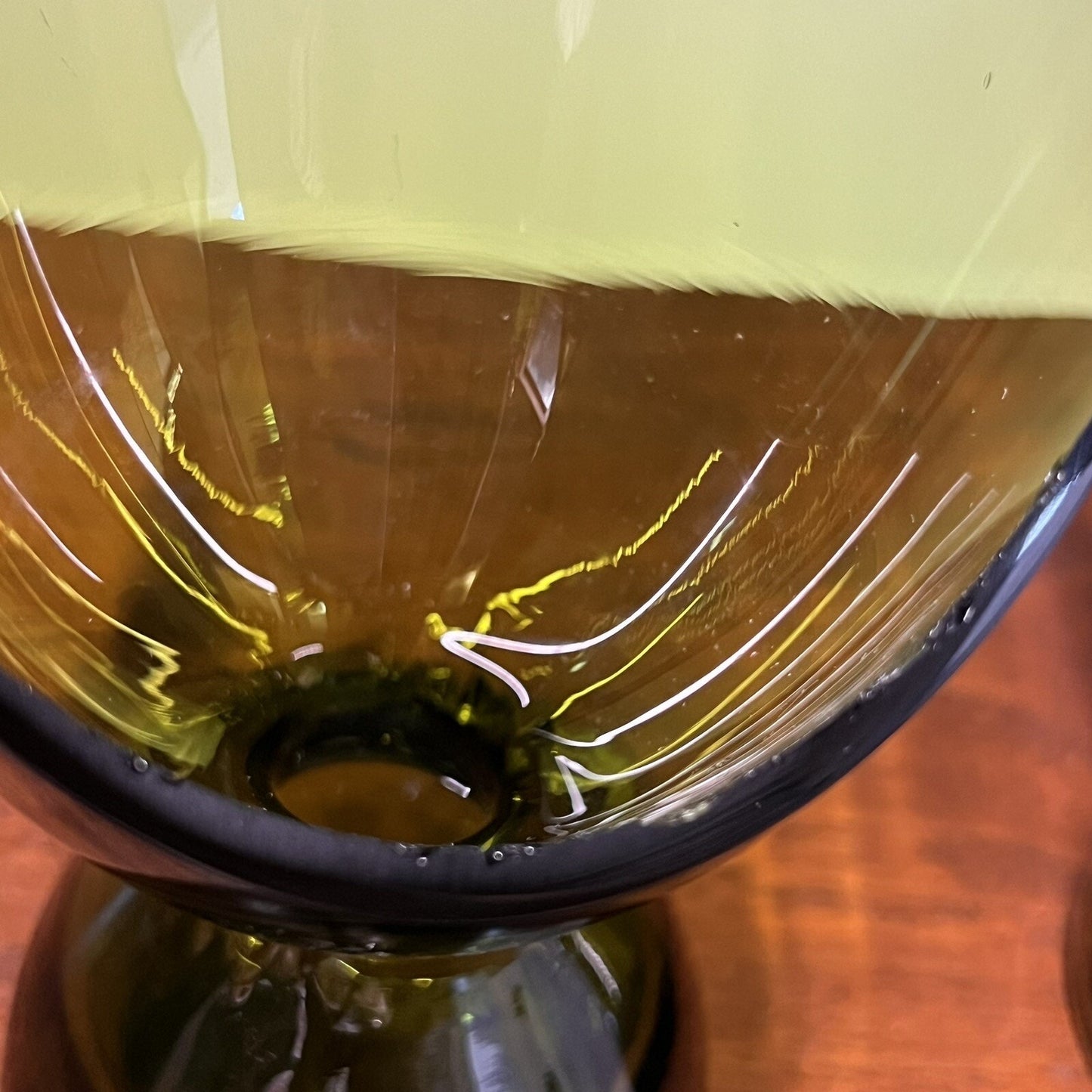 (2) MCM Retro Morgantown Coronet Slant Glass Hurricane Candle Holder Moss Green