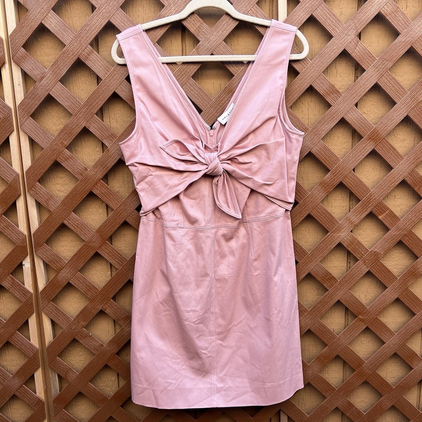 NWT $445 (12) Halston A-line Minidress Twist Front Designer Preppy Baby Pink