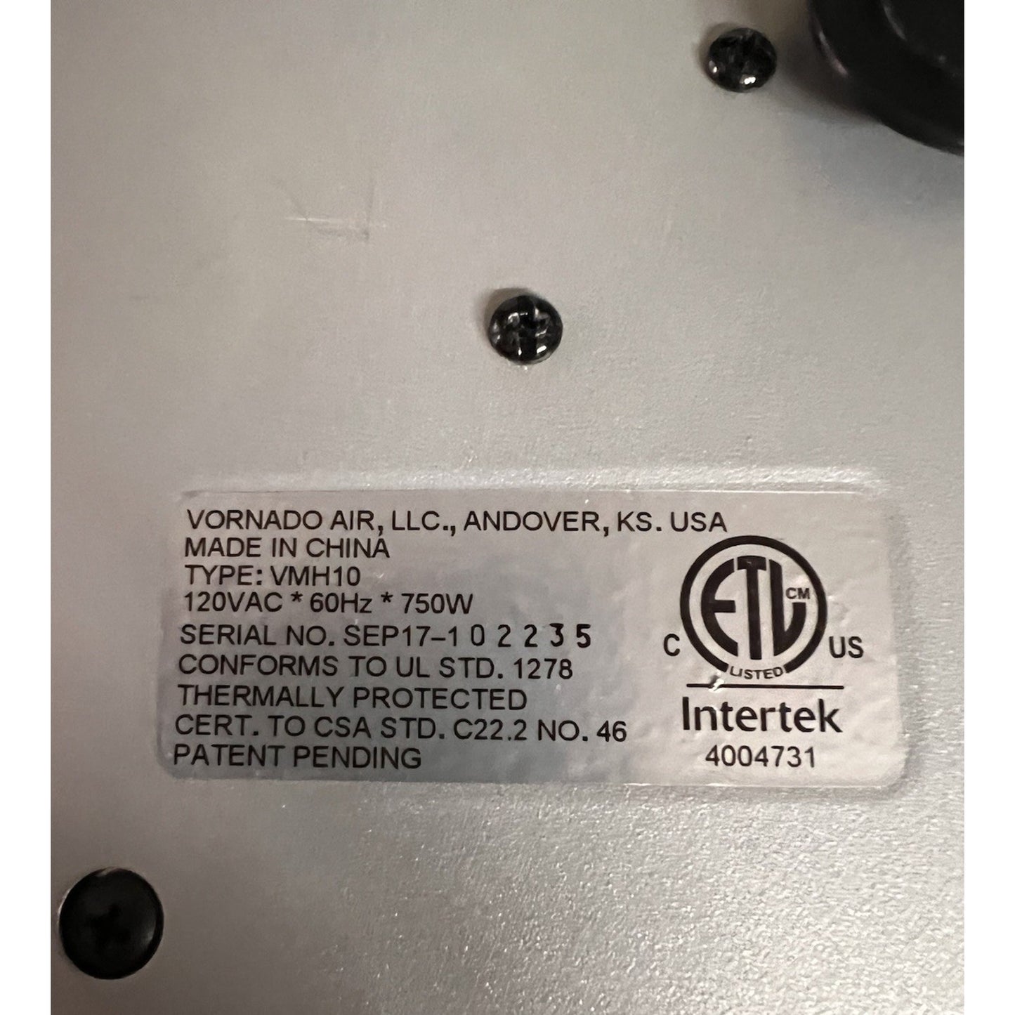 Vornado Grey Mini Shelf Heater Model VMH10