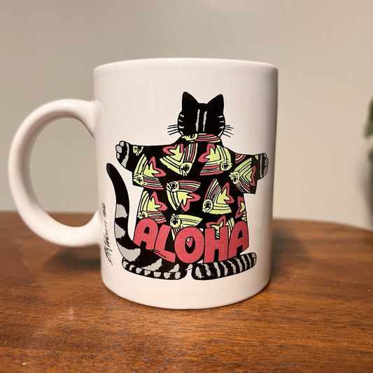 Vintage B. Kliban Tourist Cat Mug ALOHA 1989 Novelty Retro Funny Pot Art Cat Dad