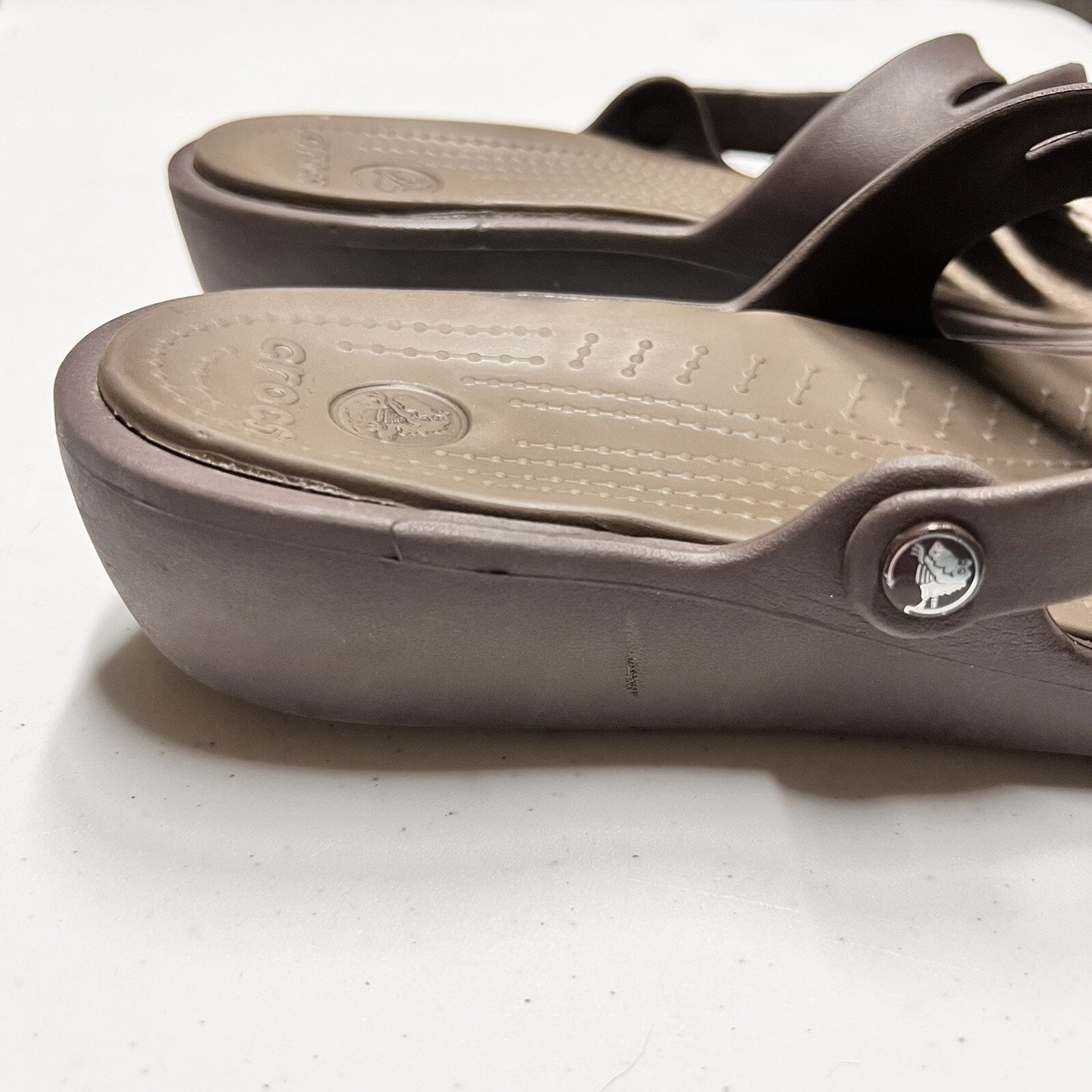 Crocs Patricia Women 10W Wedge Sandal Brown Rubber Slide Slip On Comfort Strappy