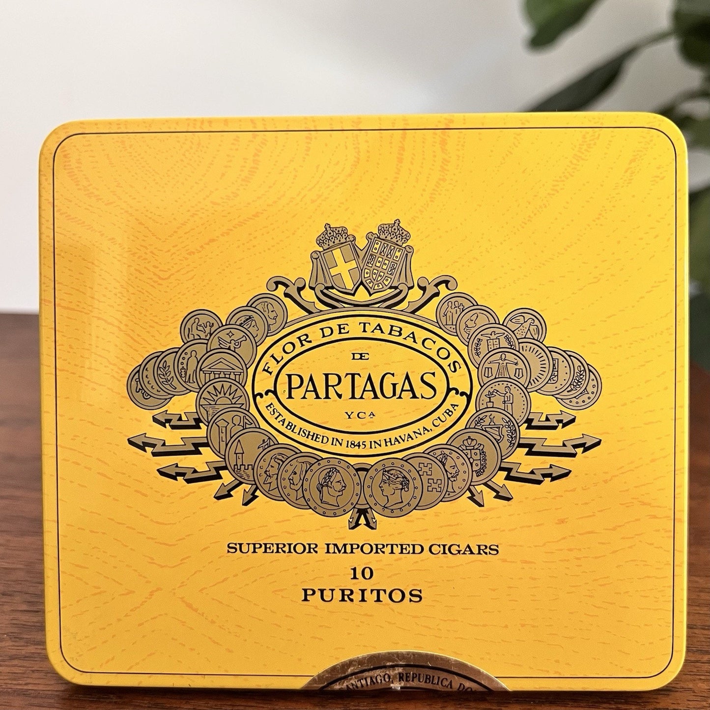 Vintage Partagas Superior Tin Imported 10 Cigars Puritos Santiago Dominican