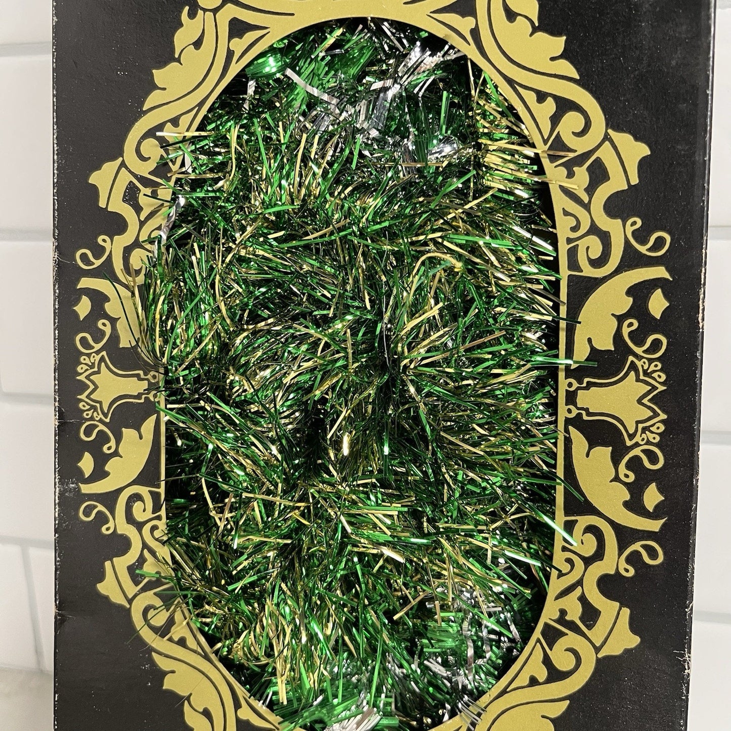 Vintage Christmas Tinsel Garland 25' Green Gold Silver MCM Retro Indoor Outdoor