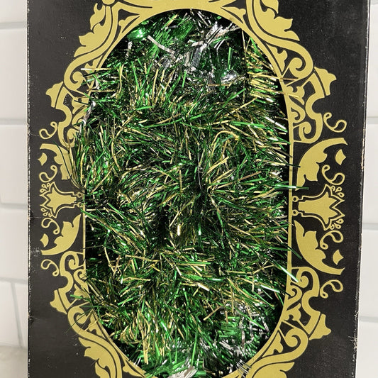Vintage Christmas Tinsel Garland 25' Green Gold Silver MCM Retro Indoor Outdoor