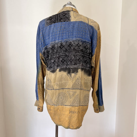 Vintage 90s Climate (M) Men’s Button Up Batik Tribal Oversized Unisex Artsy Boho