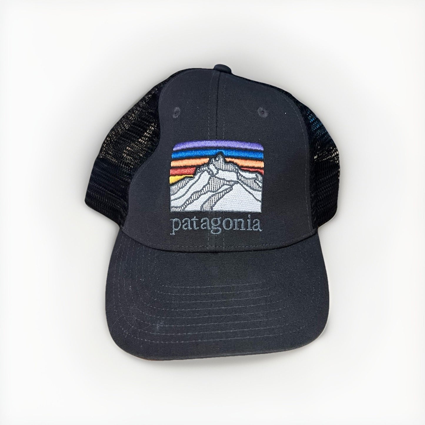 Patagonia Hat Cap Snap Back Black Trucker Mesh Patch Embroidered Mountain Mens