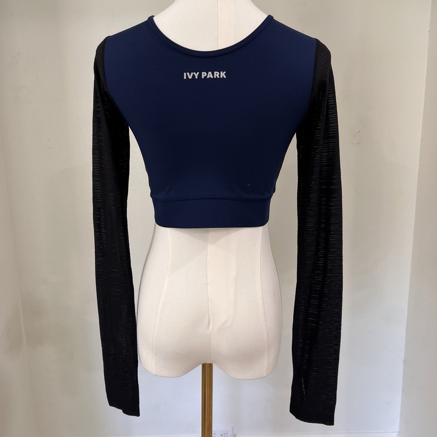 Ivy Park Adidas Beyoncé Crop Sports Top (S) Mesh Long Sleeve Blue Black Compress