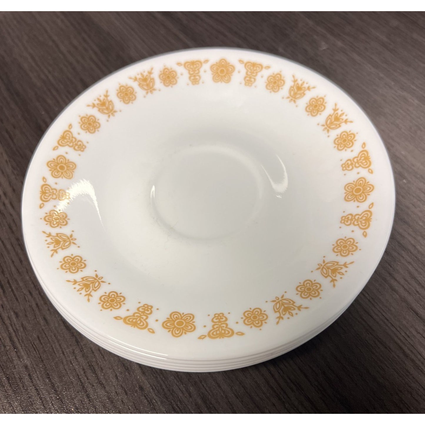 Set of 5 Vtg Corelle Corning Ware Saucer Plates Retro MCM Butterfly Gold 6 1/4”