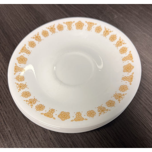 Set of 5 Vtg Corelle Corning Ware Saucer Plates Retro MCM Butterfly Gold 6 1/4”