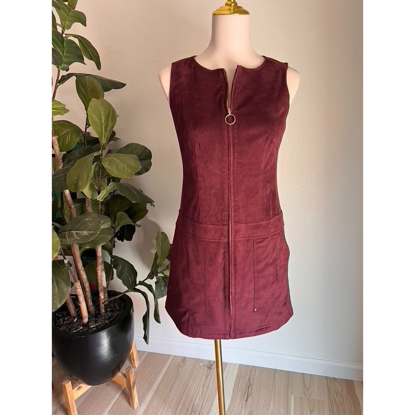 Laundry by Shelli Segal Sz 0 Small Faux Suede Zip Up 60s Mod Mini Dress Retro