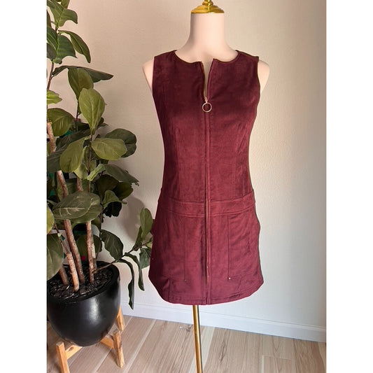 Laundry by Shelli Segal Sz 0 Small Faux Suede Zip Up 60s Mod Mini Dress Retro