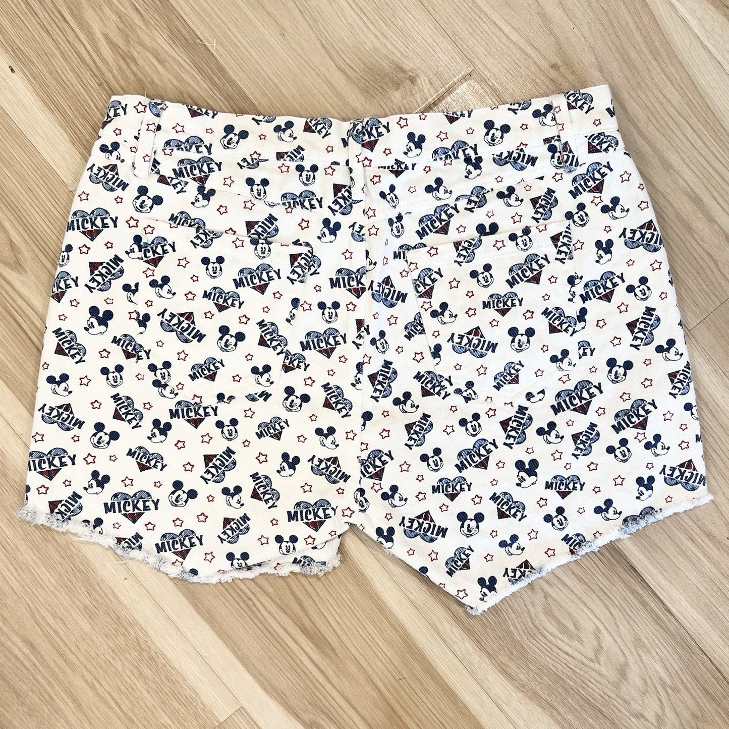 Disney Boutique Mickey Mouse Shorts Medium 10 Raw Hem Patriotic White Blue Red