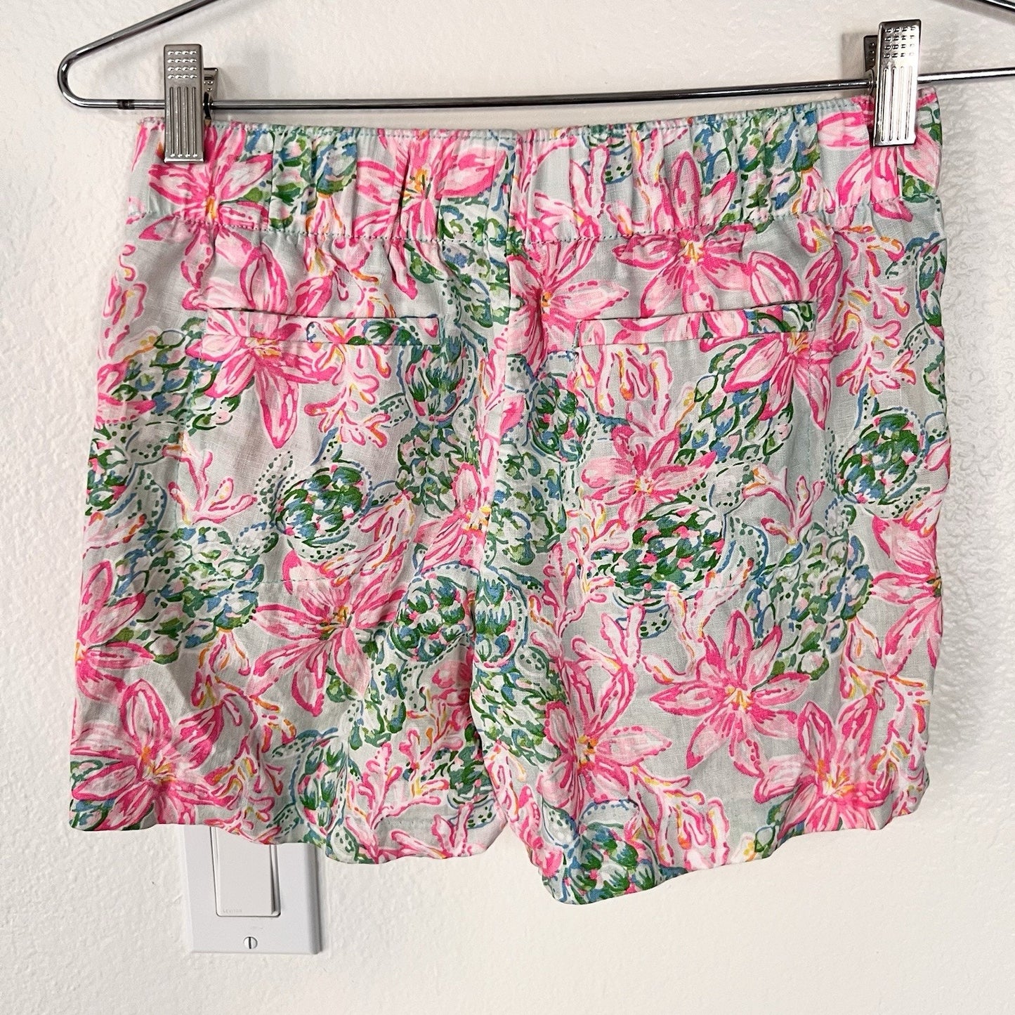 XXS Lilly Pulitzer Lilo Linen Shorts 2XS So Shellegant Floral Pull On 4" Inseam