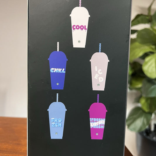 NEW Set Of 5 Starbucks Summer Reusable Cold Cups 24 oz Dome Lid w/ Straws