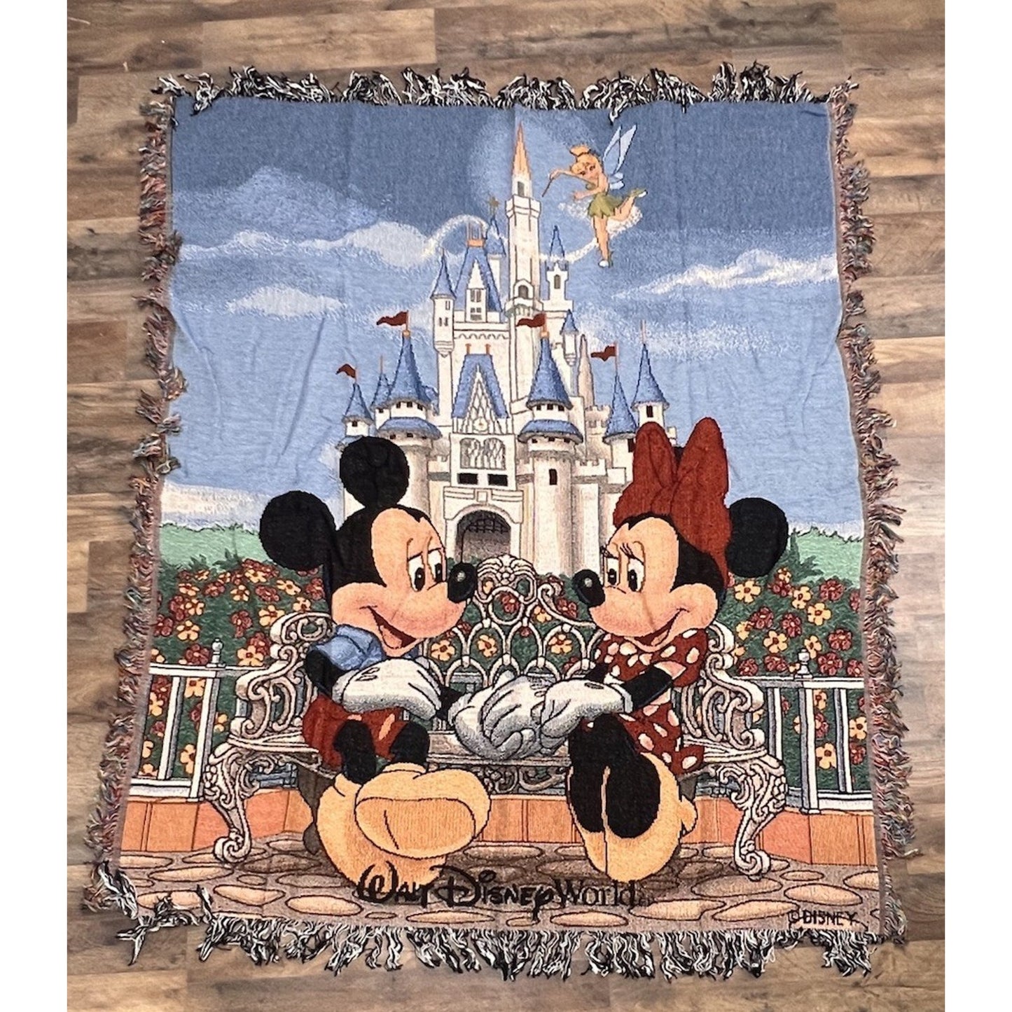 2009 Walt Disney World Tapestry Woven Throw Blanket Mickey Minnie Castle 50 x 60