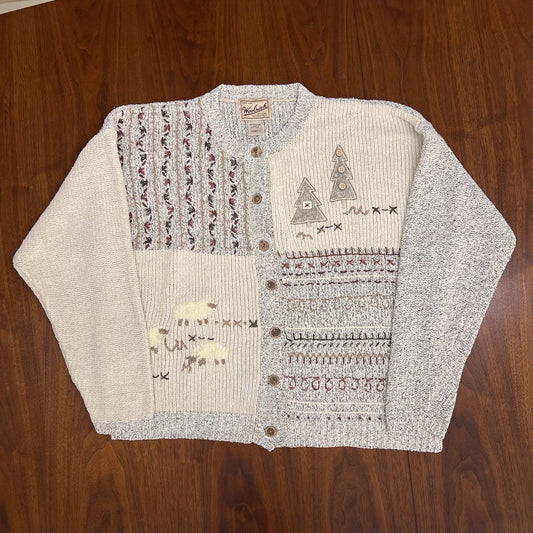 Vintage Woolrich Cardigan Sweater (L) Sheep Silk Cotton Grannycore Farm Cottage
