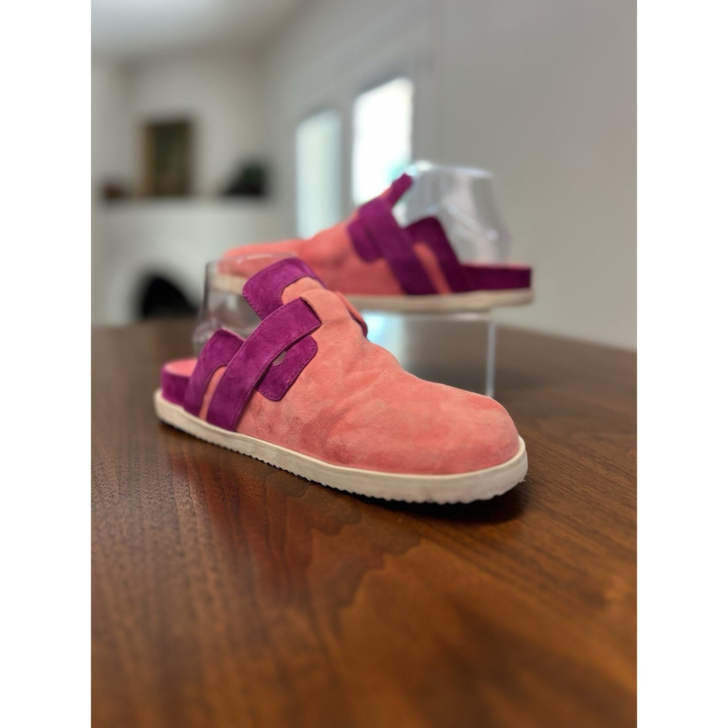 Charlotte Stone Porter Clogs Comfort Sandals Pink Purple Suede Size 9