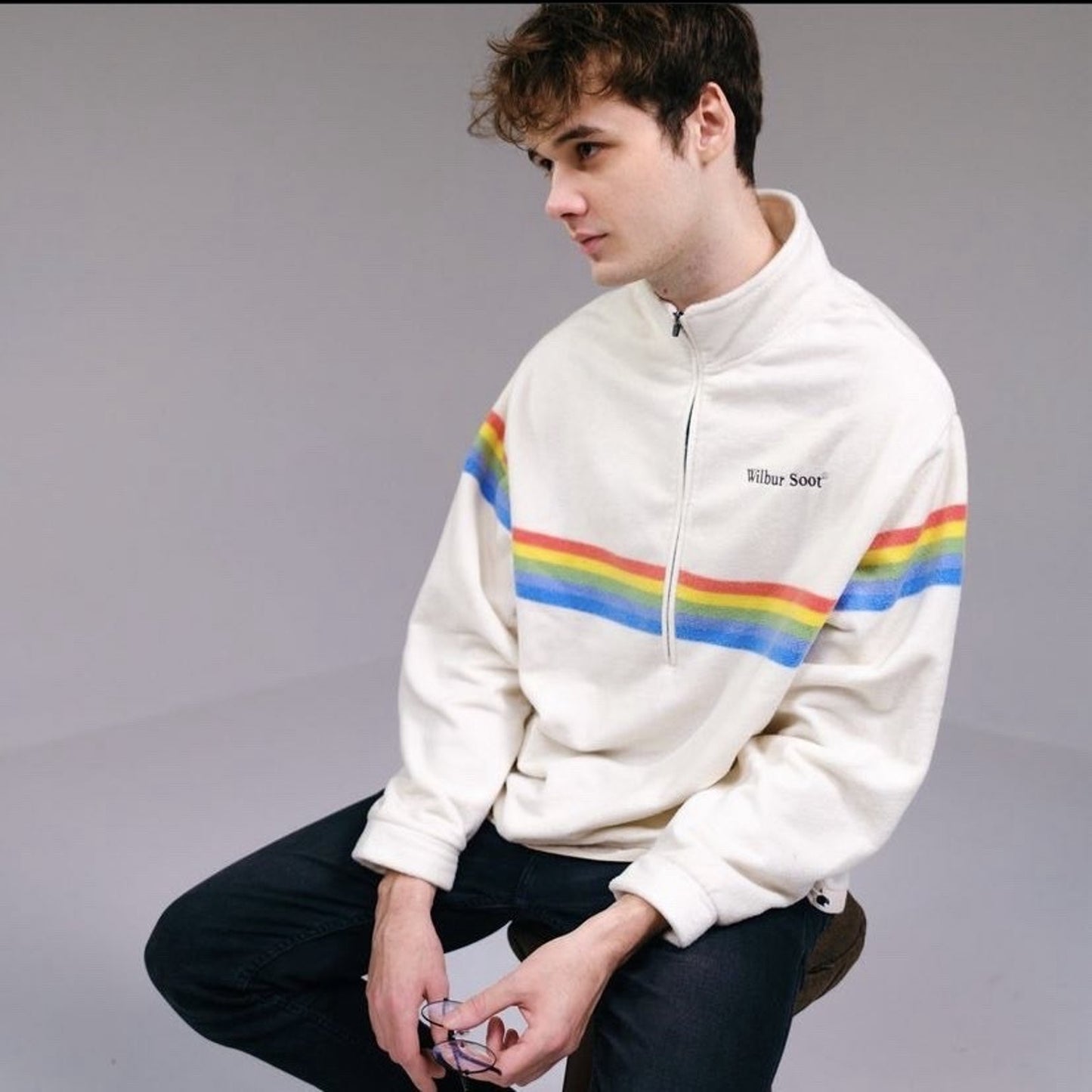 Wilbur Soot Half-Zip Fleece Pullover (L) 1996 Merch Vintage Polaroid Rainbow